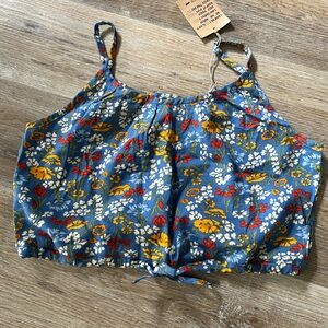 Toad & Co Manzana Cropped Tank -Large Weathered Blue Floral Tie